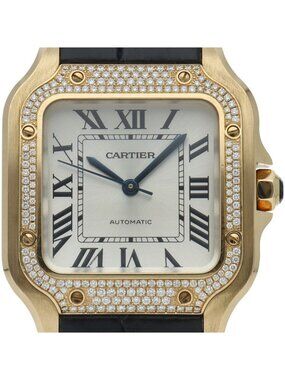 Cartier Santos de Cartier Watch MM Diamond Bezel Leather